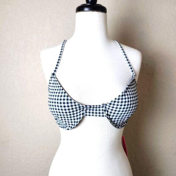 Betsey Johnson Underwire Bikini Ruffle Detail Swimsuit Black White Gingham XL - Picture 2 of 11